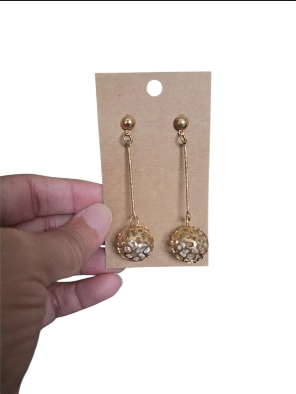 Vintage Gold Drop Filigree Ball Dangle Earrings 2.25"